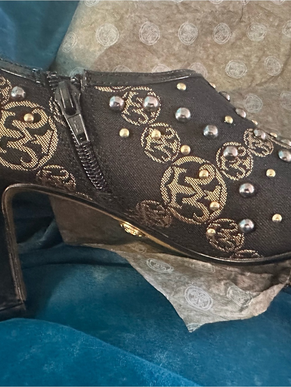 Miss Tina Elegant Black Peep-Toe Embellished High-Heel Booties - Picture 5 of 11